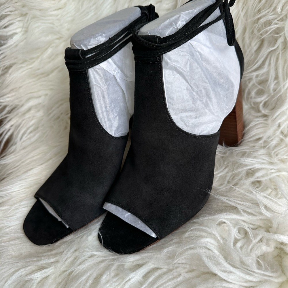 1. State Black Tilya Suede Block Heel Sandals With Tie Strap - Picture 2 of 9